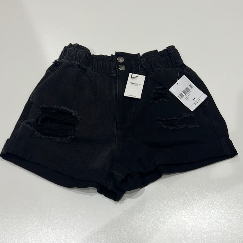 Forever 21 Black Paper Bag Denim Shorts NWT